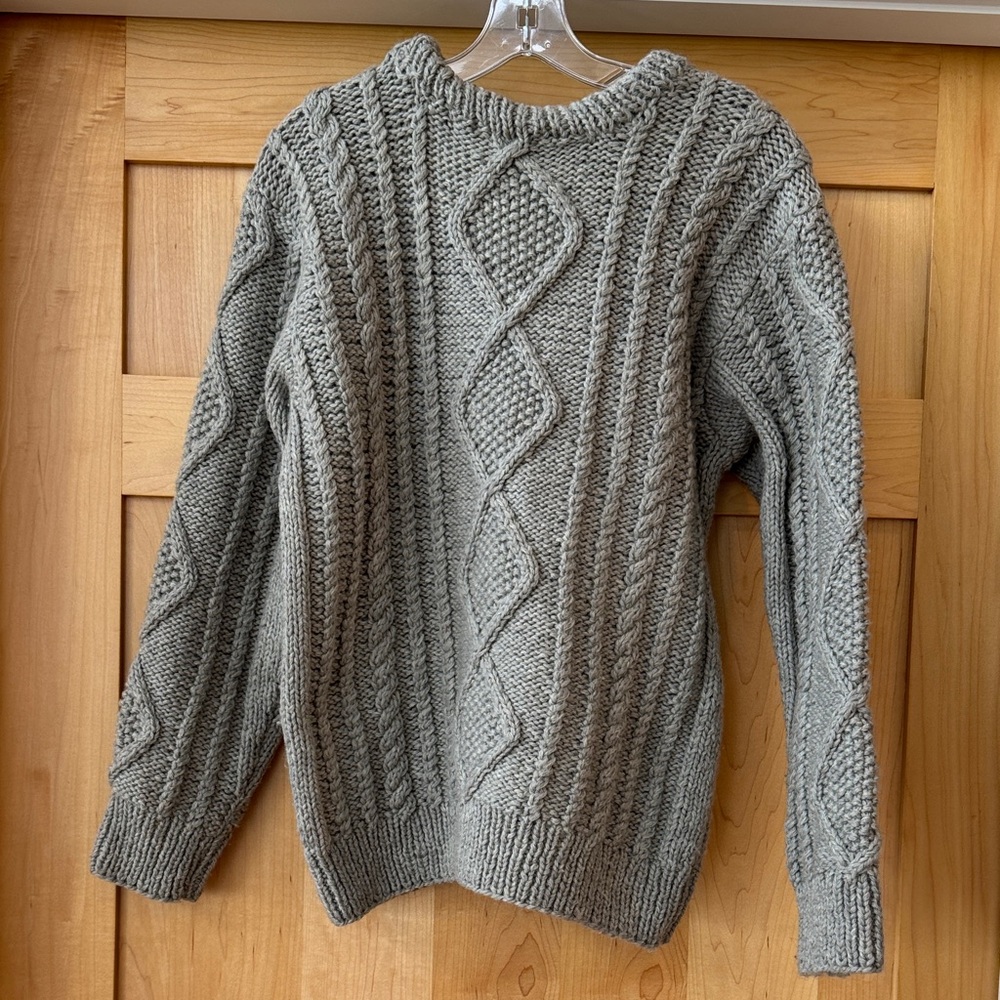 Gray Cable Fisherman’s Knit Women's Wool Sweater